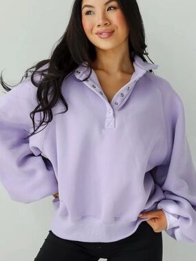 Altar’d State Balloon Sleeve Quarter Button Pullover